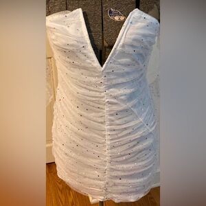 White Ruched tube top mini Dress with Sequin Details xl
